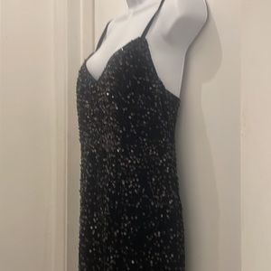 New holiday dress spaghetti straps velvet sequin dress in black Large